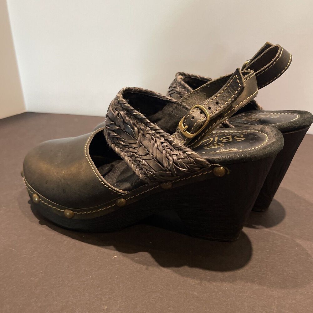 Sbicca Vintage Collection‎ Faux Wood Platform Black Stud Boho Leather Platform - Picture 5 of 11